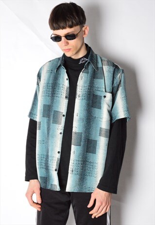VINTAGE 90S ABSTRACT SILK SHORT SLEEVE SHIRT