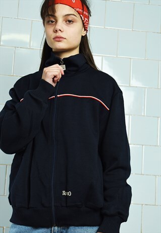 VINTAGE 80S RETRO SPORTS TRACKSUIT JACKET SWEAT BLUE