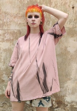 Oversized tie-dye tee gradient baggy t-shirt in dusty pink