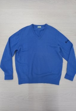 00s Pringle Golf  V Neck Jumper Wool Blue 