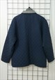 VINTAGE 90S QUILTED RACING JACKET TWEED COLLAR BLUE SIZE L