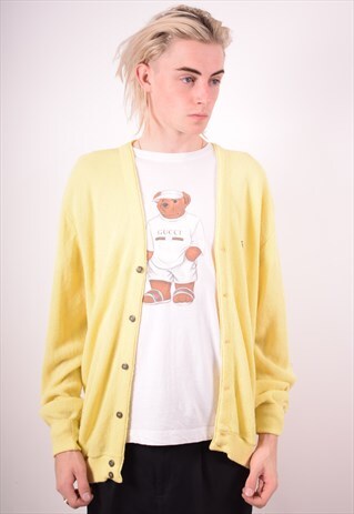 LACOSTE MENS VINTAGE CARDIGAN SWEATER XL YELLOW 90S