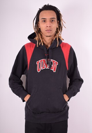 NIKE MENS VINTAGE HOODIE JUMPER SMALL BLACK 90'S