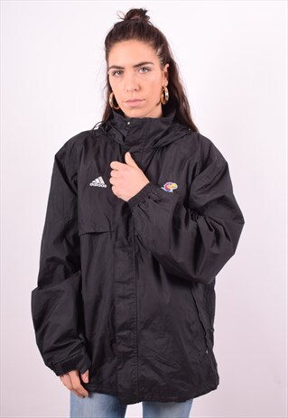 ADIDAS WOMENS VINTAGE WINDBREAKER JACKET MEDIUM BLACK 90'S