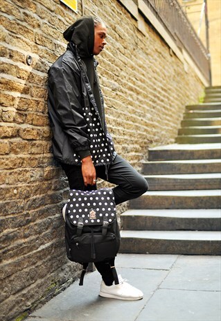 BLACK POLKA DOT PANEL LAPTOP BACKPACK RUCKSACK BACK PACK