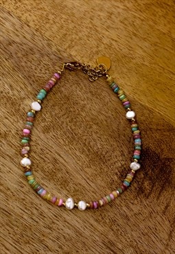 Gemstone And Pearl Beaded Bracelet 90s Y2K Jewellery
