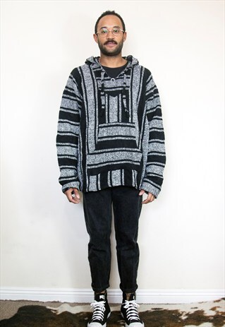 90S SKATER GRUNGE BAJA VERTICAL STRIPE BAJA HOODIE XL