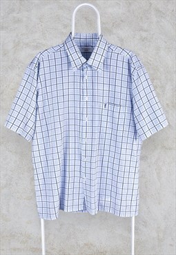 Yves Saint Lauren Check Shirt Short Sleeve Blue Mens XL