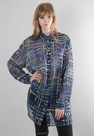 VINTAGE 90S SHEER PATTERNED TEXTURED LONG SHIRT