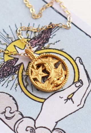 GOLD MOON STARS CELESTIAL CUT OUT NECKLACE HANDMADE