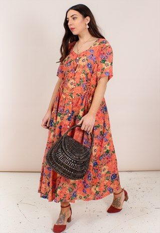 VINTAGE 80S FLORAL PRINT MIDI DRESS