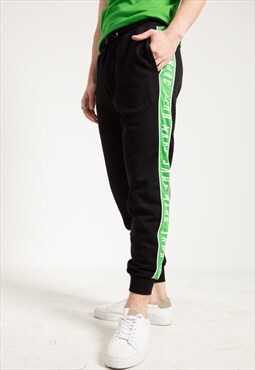 Regular Joggers in Black with Green Logo Print Sides