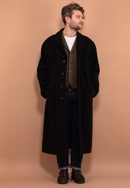 Vintage 90's Men Wool Blend Maxi Coat in Dark Grey