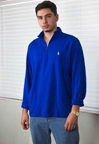 VINTAGE POLO RALPH LAUREN 1/4 ZIP JUMPER LOGO 90S XL 12.7