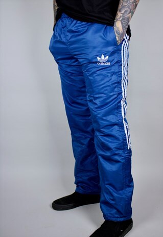 VINTAGE ADIDAS REVERSIBLE JOGGERS IN GREY/BLUE WITH LOGO