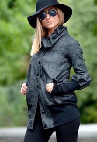 GREY SHORT COAT/SHORT JACKET/ ASYMETRIC JACKET