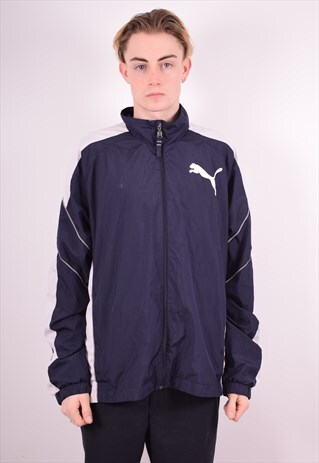 PUMA MENS VINTAGE TRACKSUIT TOP JACKET MEDIUM BLUE 90S
