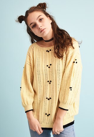 80'S RETRO CREAMY NEUTRAL OVERSIZED MOMS KNIT JUMPER