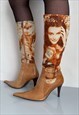 Vintage Y2K supermodel it girl stiletto boots in caramel