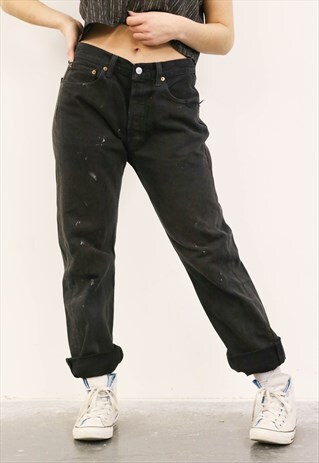 LEVI'S VINTAGE 501 BLACK PAINT MOM JEANS