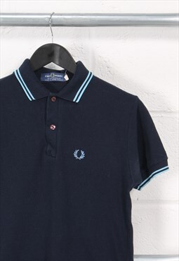 Vintage Fred Perry Polo Shirt Navy Short Sleeve Top Small