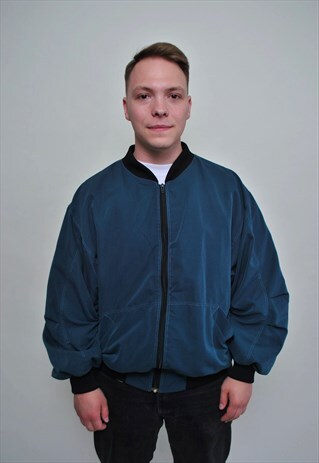 MINIMALIST BOMBER JACKET, 90'S VINTAGE BLUE AVIATOR JACKET