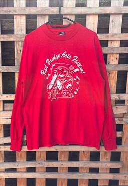 Vintage Screenstars arts festival red L/S T-shirt large 