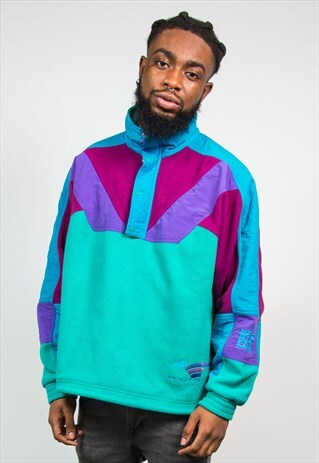 RETRO 90'S COLOUR BLOCK QUARTER ZIP FLEECE SWEATSHIRT
