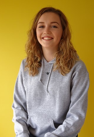 UNISEX HOODIE IN GREY WITH MINI BEE EMBROIDERY