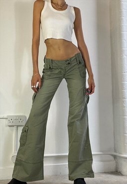 Vintage Y2k Low Rise Wide Leg Cargo Pants Utility Khaki