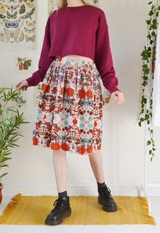 VINTAGE HIGH WAIST FLORAL MIDI SKIRT