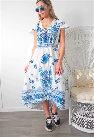 BEACH DRESS PRINTED PEAFOWL SIZE S / M