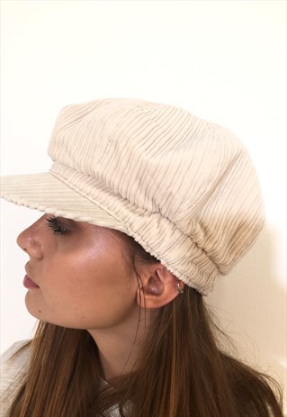VINTAGE CORDUROY BAKER BOY HAT WHITE