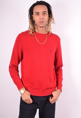 NAUTICA MENS VINTAGE JUMPER SWEATER MEDIUM RED 90'S