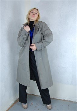 Vintage 80's Light Grey Long Party Rave Trench Coat Jacket