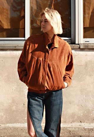 VINTAGE 80' CLASSIC BROWN UNISEX LEATHER SUEDE JACKET