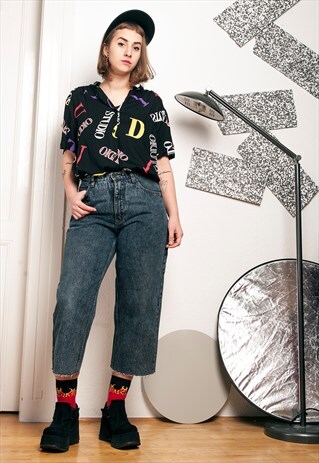 CROPPED JEANS - 80S VINTAGE FRAYED HEM TROUSERS