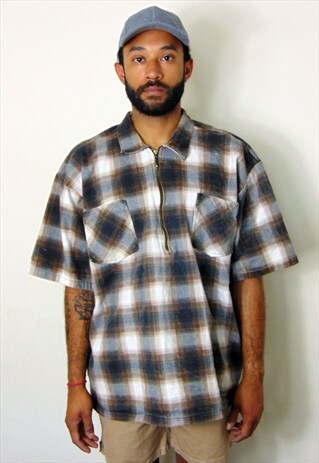 90S CLASSIC WORKWEAR ZIP PLACKET POPOVER SHIRT XL