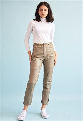 70'S RETRO HIGH WAIST FAUX LEATHER NEUTRAL TROUSERS