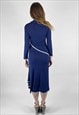 70'S JANICE WAINWRIGHT VINTAGE BLUE SLINKY LONG SLEEVE DRESS