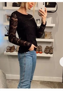 Long Sleeve Lace Top in Black