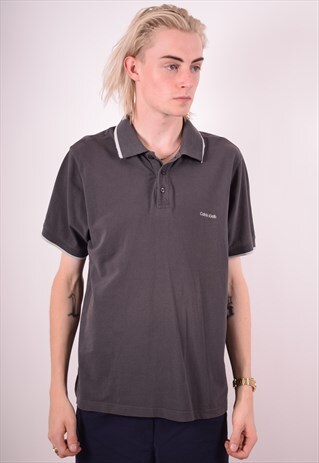CALVIN KLEIN MENS VINTAGE POLO SHIRT XXL GREY 90S