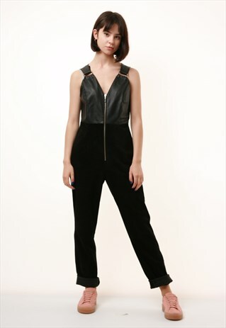 90S VINTAGE SUEDE LEATHER LONG MAXI JUMPSUIT OVERALLS 957