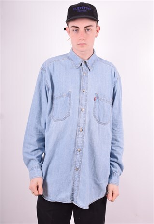 LEVI'S MENS VINTAGE DENIM SHIRT MEDIUM BLUE 90'S