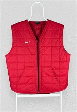 Vintage Nike Quilted Puffer Gilet Jacket Red Mens Large