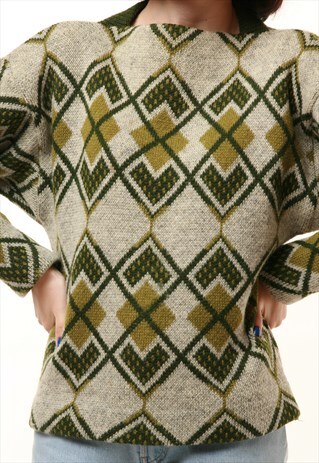 VINTAGE SCANDINAVIAN ABSTRACT PRINT PATTERN WOOL JUMPER 937