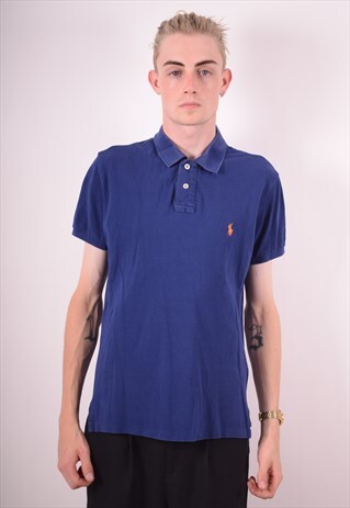 POLO RALPH LAUREN MENS VINTAGE POLO SHIRT MEDIUM BLUE 90S