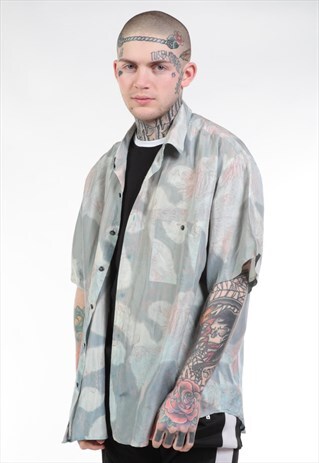 VINTAGE ABSTRACT PRINT FESTIVAL SILK SHIRT