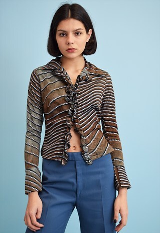 CUTE VINTAGE 70'S RETRO MOD ABSTRACT PRINT PETITE SHIRT TOP