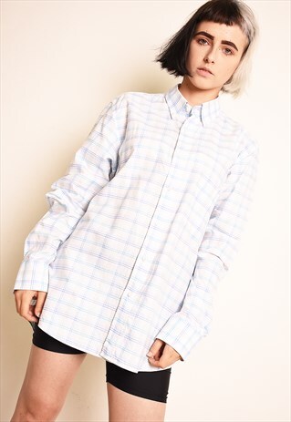 90'S RETRO CHECKED NEUTRAL OVERSIZED BOYFRIENDS SHIRT TOP